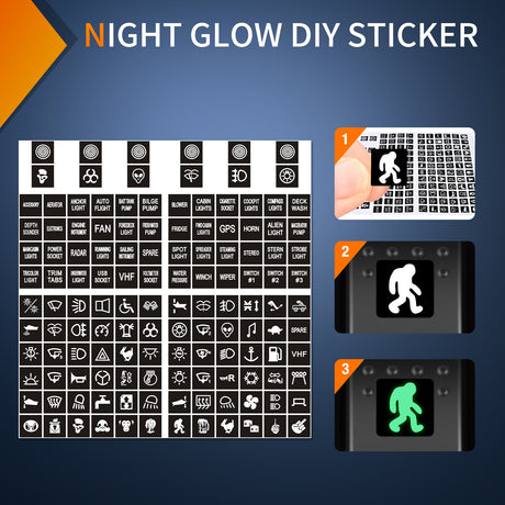 Nlight 249PCS Night Glow Sticker for Rocker Switch Panel DIY Luminous Pattern Text Label in The Dark Toggle for Dashboard Boat RV Car Truck Vehicle