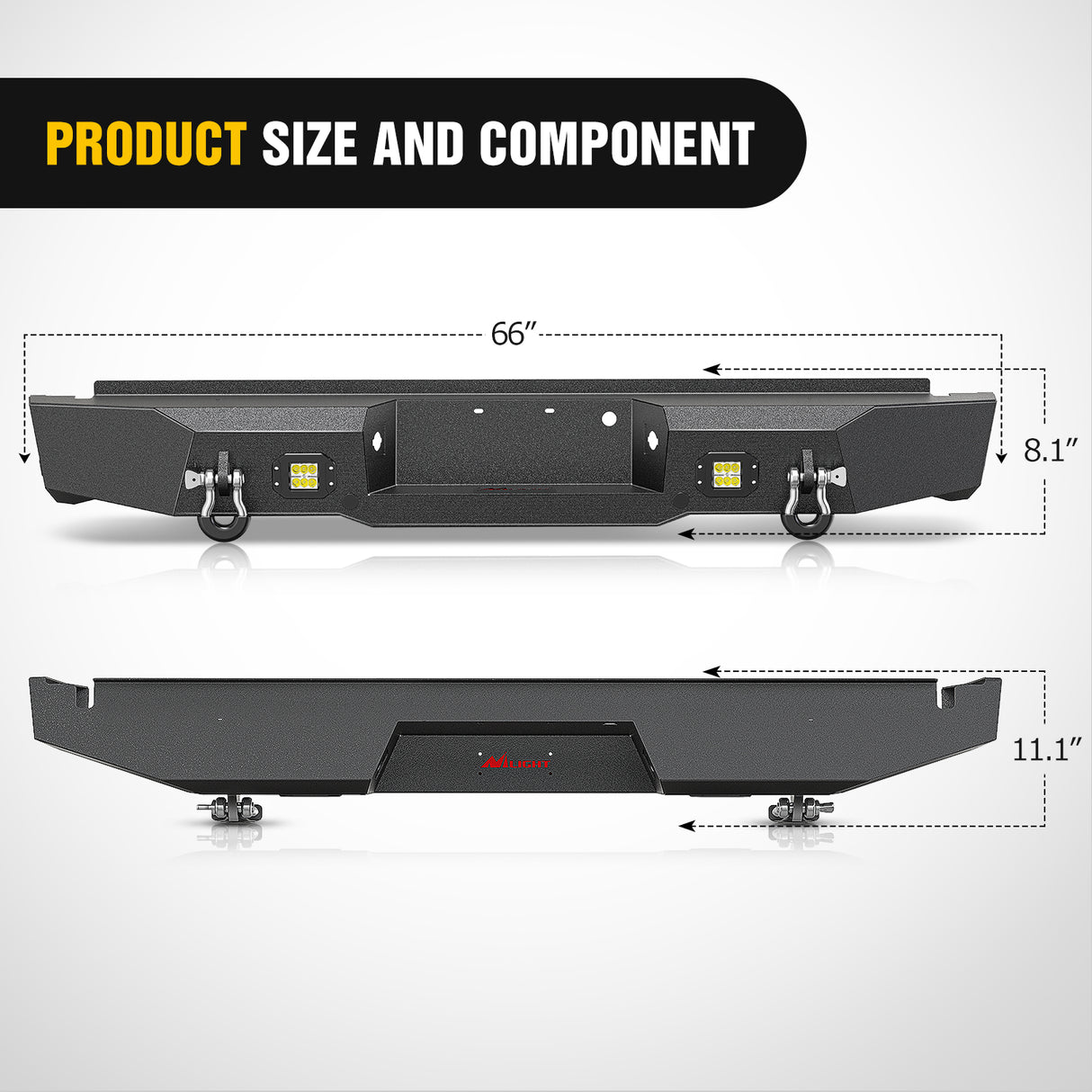 Nilight Rear Step Bumper Compatible with 2011 2012 2013 2014 2015 2016 3rd Gen Ford F250 F350 F450 Super Duty Pickup Truck Bumper with LED Lights, Sensor Holes and D-rings