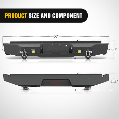 Nilight Rear Step Bumper Compatible with 2011 2012 2013 2014 2015 2016 3rd Gen Ford F250 F350 F450 Super Duty Pickup Truck Bumper with LED Lights, Sensor Holes and D-rings