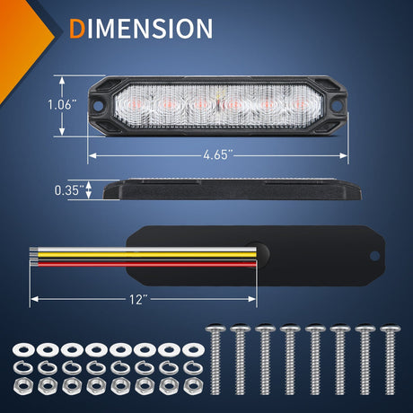 Nilight 4PCS 6 LED Red Emergency Warning Strobe Lights