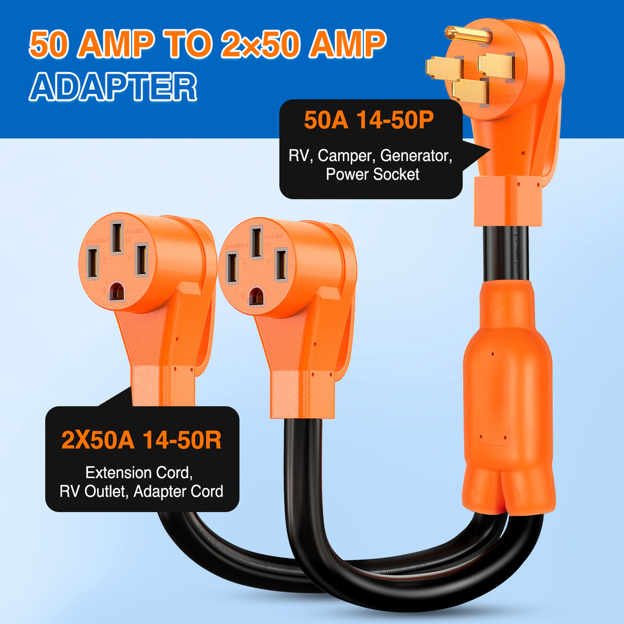 Nilight 50 Amp to 50 Amp RV Y Splitter Adapter Cord 50A Male Plug to Two 50A Female Outlet NEMA 14-50P 14-50R Pure Copper STW 10 AWG Heavy Duty Cable for RV Camper Generator