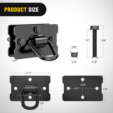 Nilight 2Pcs 1/2inch D Rings for Trailers Heavy Duty Trailer Tie Down Rings, Incl. Mounting Hardware, Forged Steel Bolt-On Grab with Back Plates Compatible with Tractor RV UTV Truck, Max 12000Lbs, Black