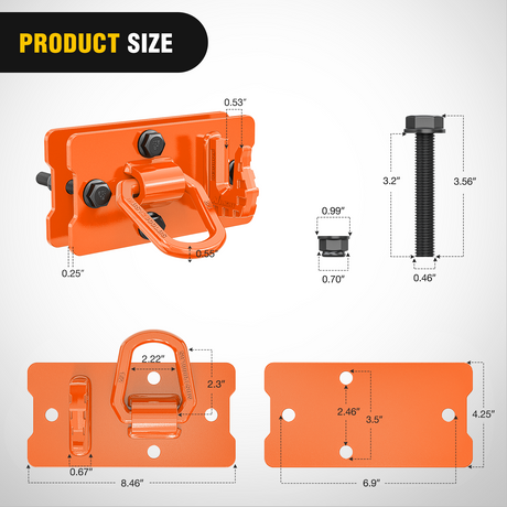 Nilight 2PCS Tractor Bucket Hooks with Tie Down Ring, Bolt-On Grab Hook with Back Plates Compatible with Trailer RV UTV Truck, Grade 70 Grade Forged Steel Max 15000 lbs, Orange