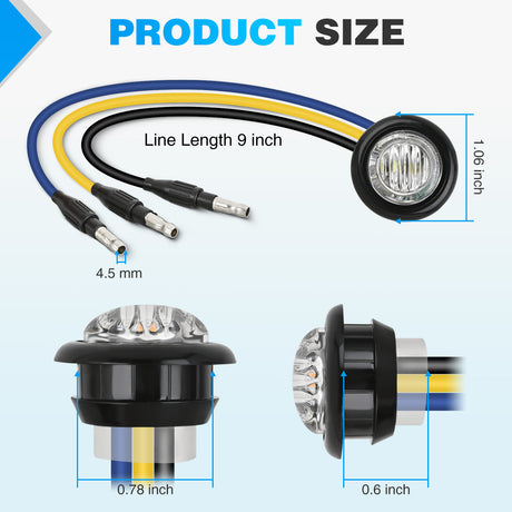 Nilight 3/4Inch Dual Color Marker Light 10PCS Amber to Blue Turn Signal Auxiliary Side Marker Clearance Indicator Bullet Lights 3 Plug IP68 Waterproof for Trailer Truck Pickup Camper RV ATV UTV Van Bus