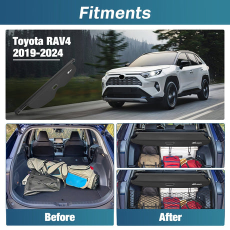 Nilight 2019-2025 Toyota RAV4 Accessories Retractable Trunk Cargo Cover with Trunk Storage Net