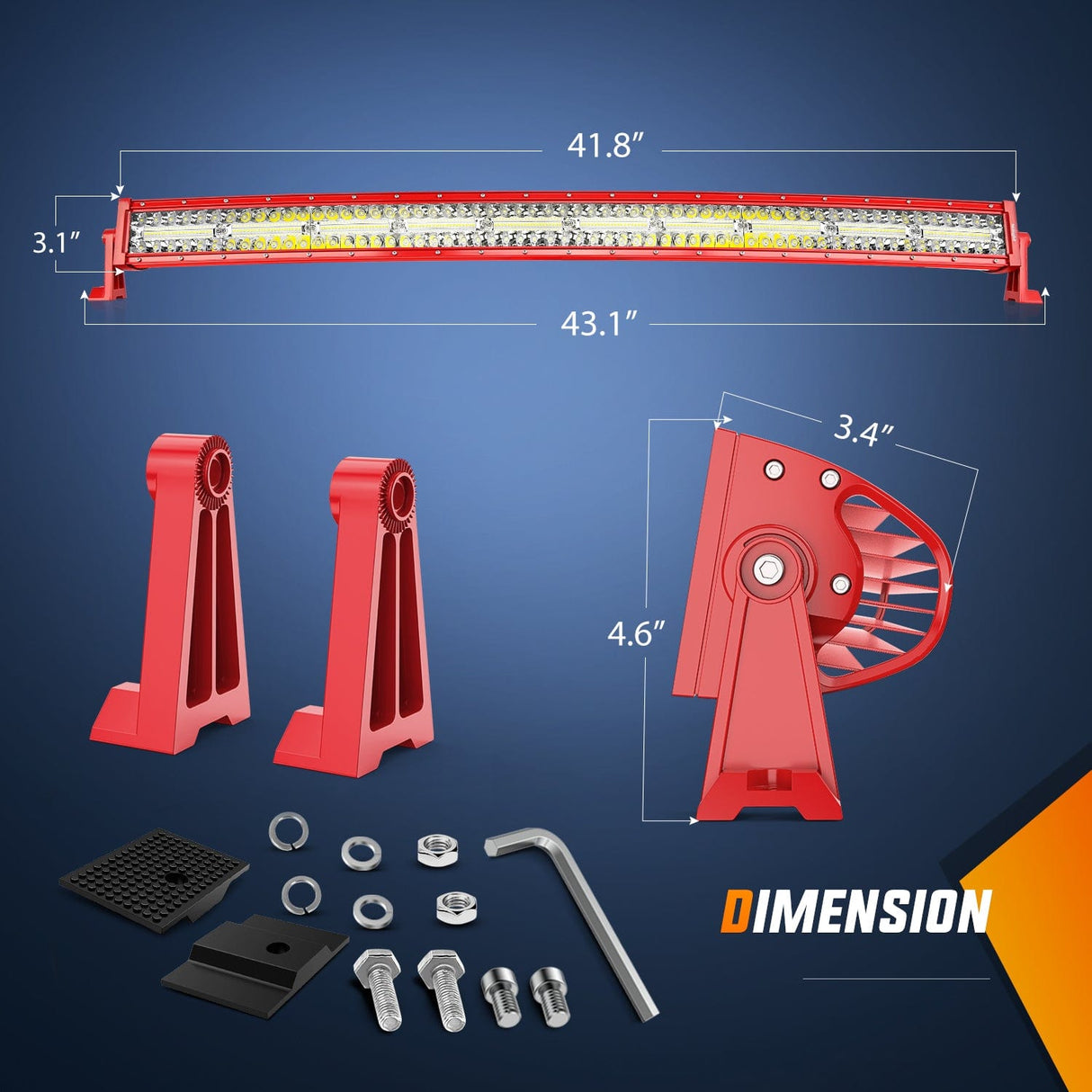 Nilight 42 Inch Triple Row Red Shell Spot Flood Led Light Bar | 14AWG Wire 5Pin Switch