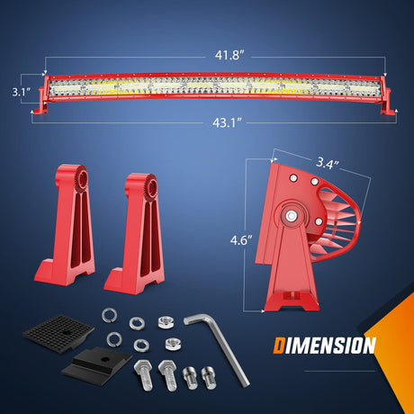 Nilight 42 Inch Triple Row Red Shell Spot Flood Led Light Bar | 14AWG Wire 5Pin Switch