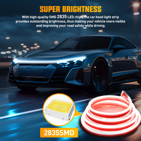 Led light Strip LED Hood Light Strip, 59Inch Flexible Car Hood Light Waterproof Dynamic Startup Daytime Running Light for Cars, SUVs, Trucks, White