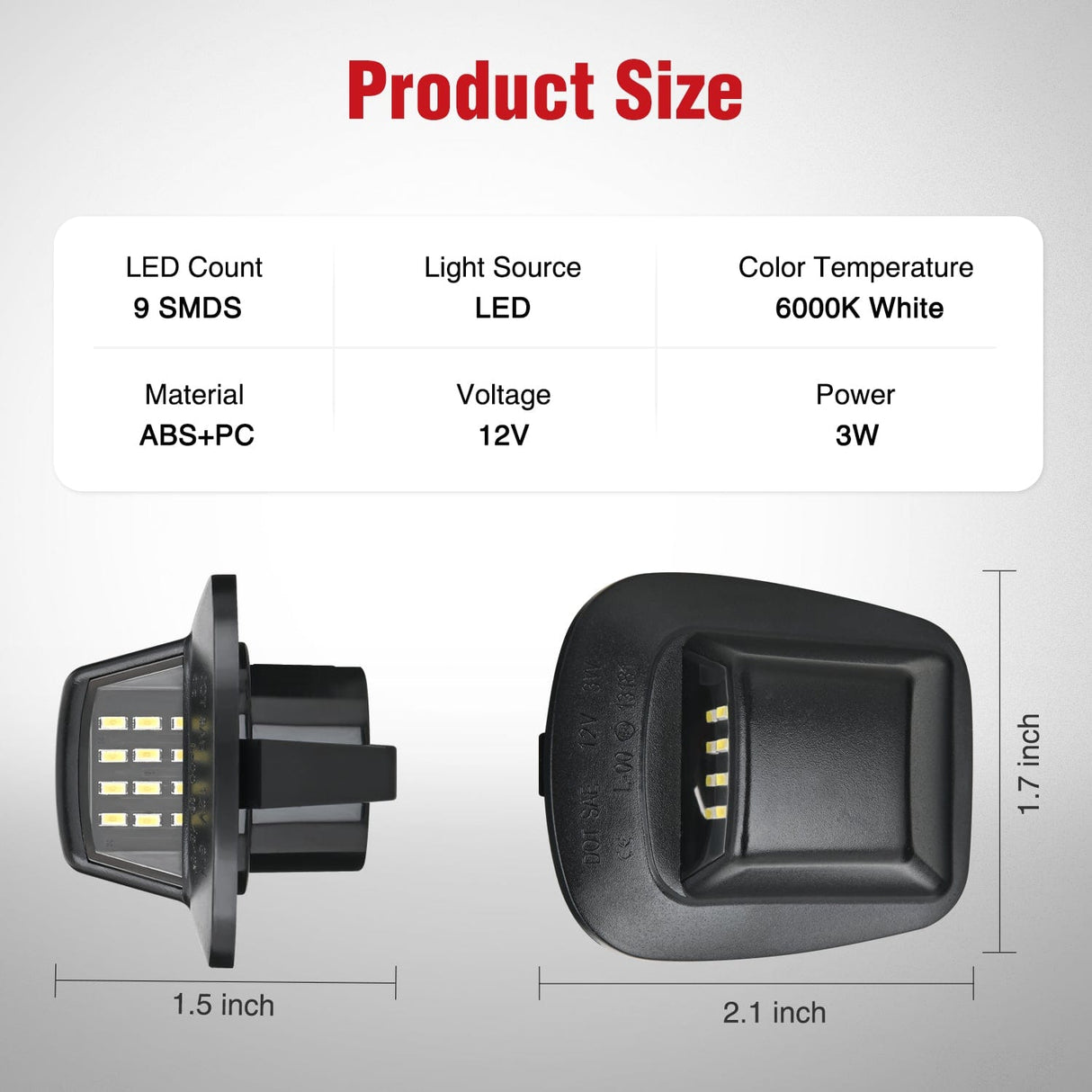 License Plate Lights Compatible with 1997 1998 1999 2010 2011 Dodge Dakota 2006-2009 Mitsubishi Raider with Black Housing 6000K White 2PCS Pack