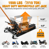 Motorcycle Lift Jack 1500 LBS Hydraulic Lifts ATV Scissor Jacks with Wheel Foot Pedal Handle Ratchet Belt Heavy Duty Lifter Stand Hoist Table for Dirt Bike Garage Storage Repair Tool,Orange