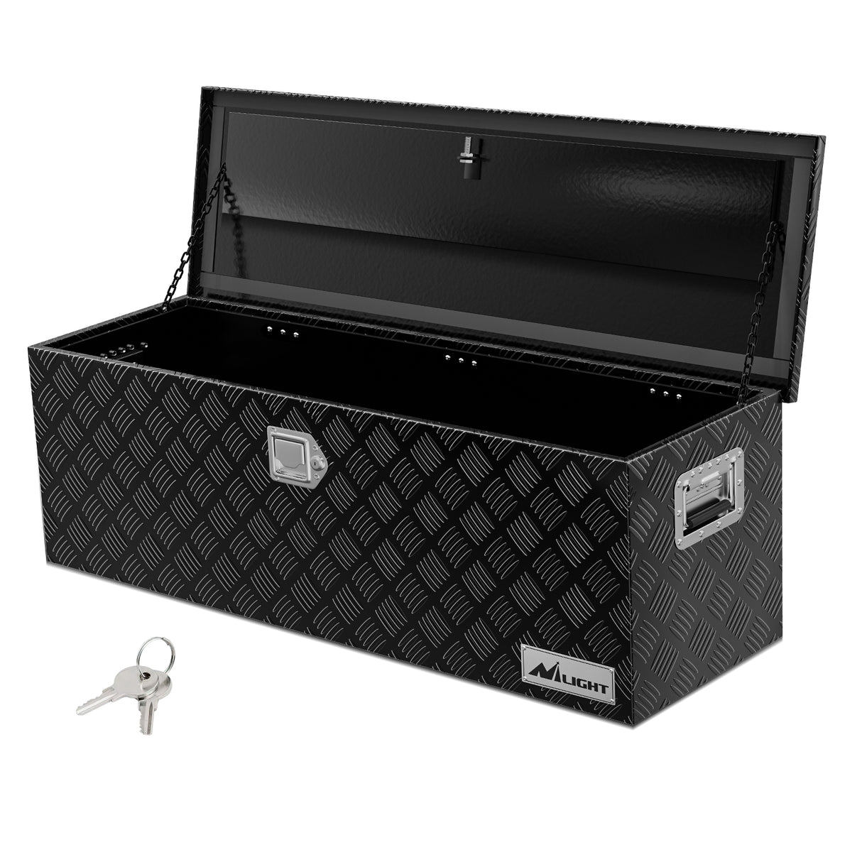 Truck Bed Toolboxes 44 Inch Truck Tool Box Heavy Duty Aluminum Stripes Plated Pick Up Truck Bed Toolboxes 44 Inchx15 Inchx15 Inch Waterproof Storage Organizer for Bed of Truck RV Trailer with Side Handle Lock Keys, Black