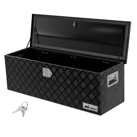 Truck Bed Toolboxes 44 Inch Truck Tool Box Heavy Duty Aluminum Stripes Plated Pick Up Truck Bed Toolboxes 44 Inchx15 Inchx15 Inch Waterproof Storage Organizer for Bed of Truck RV Trailer with Side Handle Lock Keys, Black