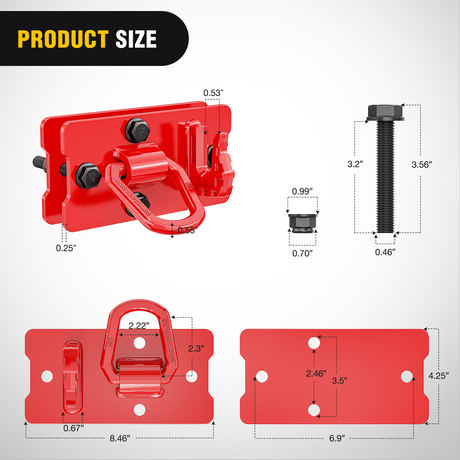 Nilight 2PCS Tractor Bucket Hooks with Tie Down Ring, Bolt-On Grab Hook with Back Plates Compatible with Trailer RV UTV Truck, Grade 70 Grade Forged Steel Max 15000 lbs, Red