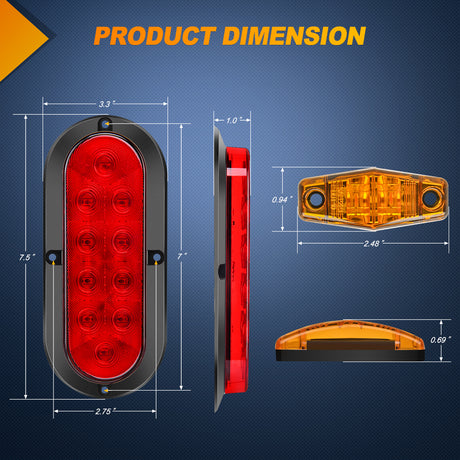 Nilight LED Trailer Light Kit 6 Inch Oval Stop Turn Tail Light Red Amber Side Marker Light Waterproof Surface Mount for 12V Utility Trailer Boat Camper RV Trucks Van Caravan