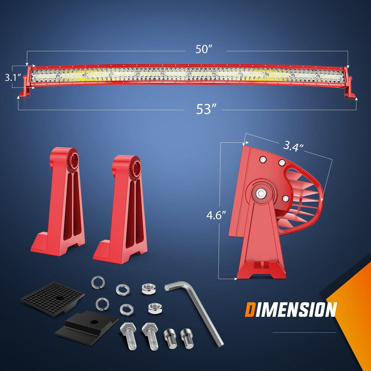 Nilight 50 Inch Triple Row Red Shell Spot Flood Led Light Bar | 12AWG Wire 5Pin Switch
