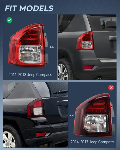 Nilight Taillight Assembly Compatible with 2011 2012 2013 Jeep Compass Tail Light OE Style Rear Lamp Replacement Driver Side w/Bulbs