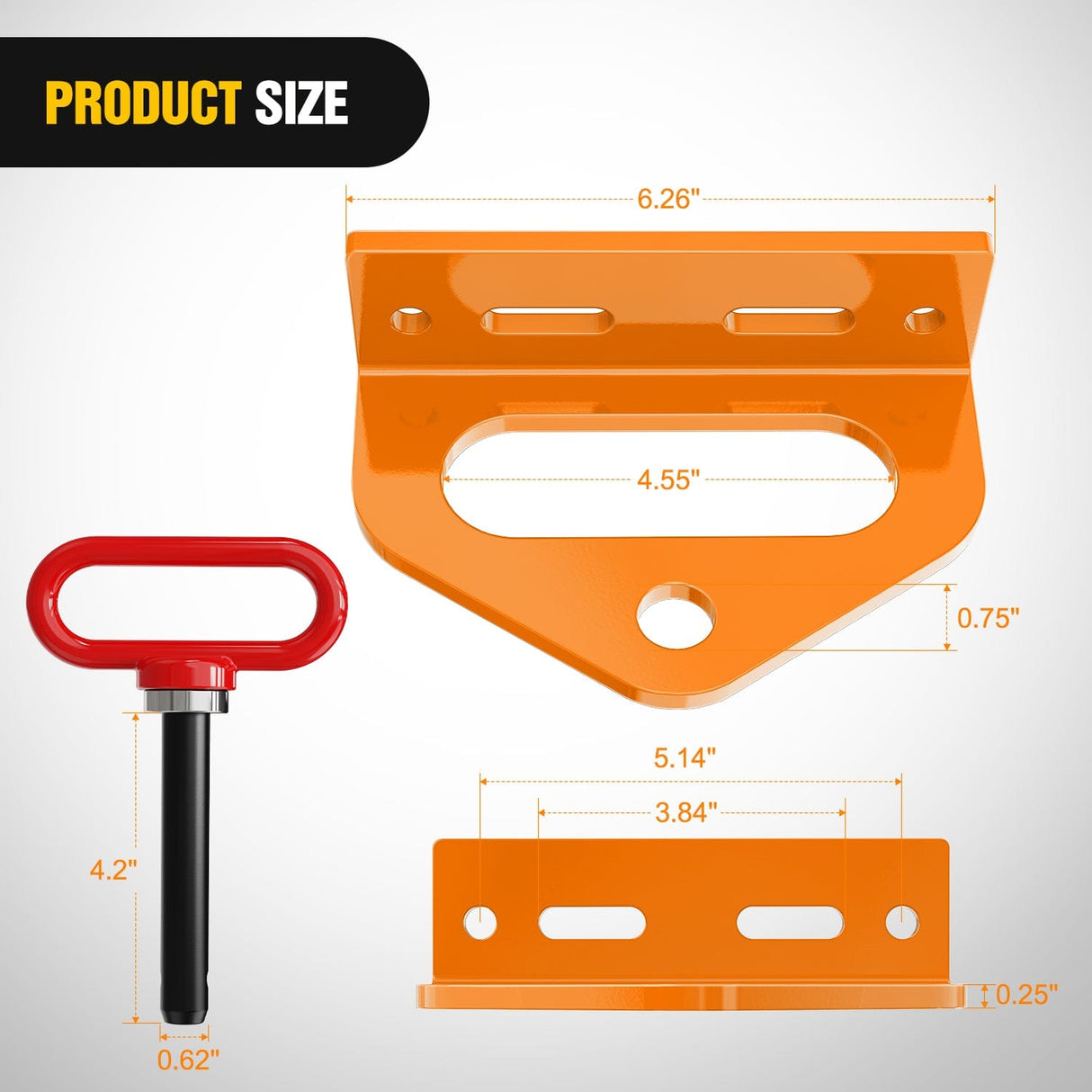 Universal Heavy Duty Zero Turn Mower Trailer Hitch Kit Strong Neodymium Magnetic Pin with 4 Bolts 1/2'' R-Clip Combo Pack Red & Orange 6mm Thick