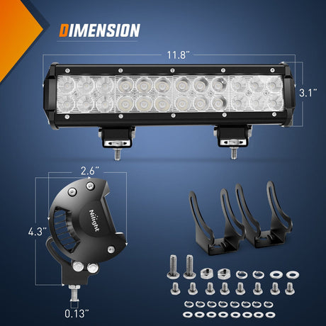 72W 12Inch Spot Flood Combo Led Light Bar- Green Beam Nilight