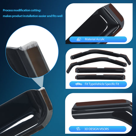 Rain Guards In Channel Window Deflectors for Ford Explorer 2011 2012 2013 2014 2015 2016 2017 2018 2019 Vent Window Visors,Rain Guards-4PCS