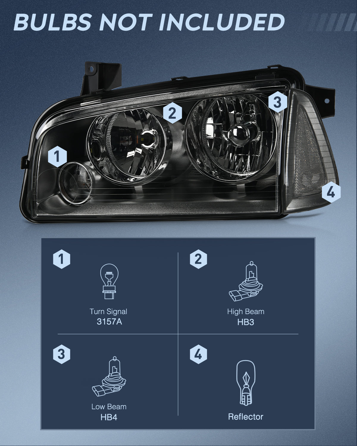 Headlight Assembly Headlight Assembly Compatible with 2006 2007 2008 2009 2010 Dodge Charger Smoke Housing Clear Reflector Lens Headlights Replacement Bumper Lamp Set Driver and Passenger Side