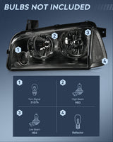 Headlight Assembly Headlight Assembly Compatible with 2006 2007 2008 2009 2010 Dodge Charger Smoke Housing Clear Reflector Lens Headlights Replacement Bumper Lamp Set Driver and Passenger Side