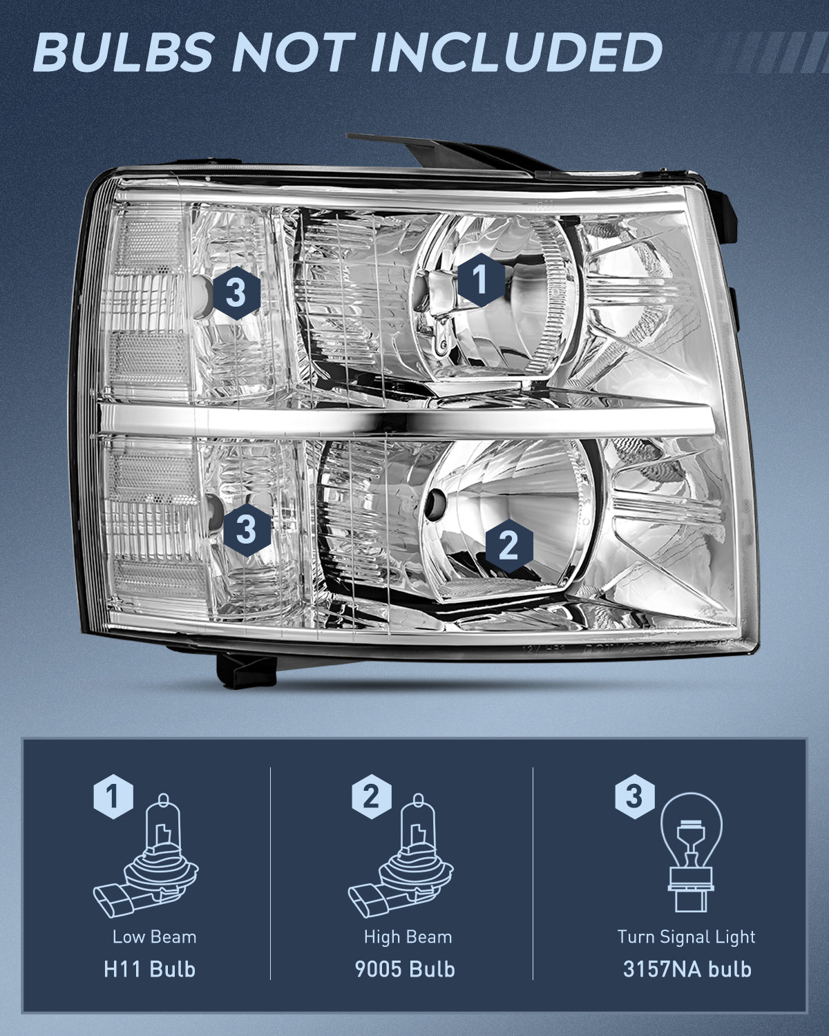 Nilight Headlight Assembly Compatible with 2007 2008 2009 2010 2011 2012 2013 Silverado 1500 2014 2500HD 3500HD Replacement Chrome Housing Clear Reflector