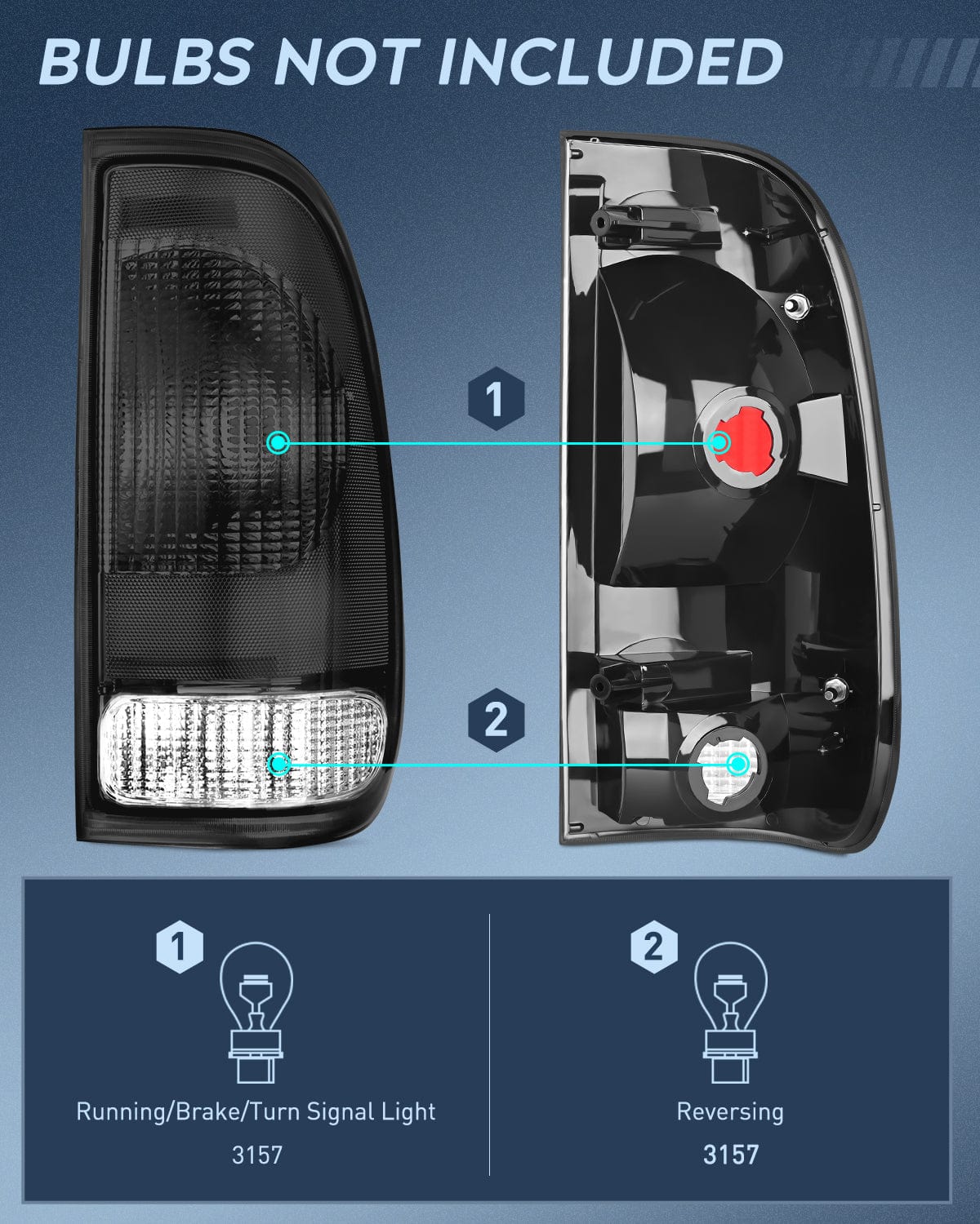 Taillight Assembly 1997 1998 1999 2000 2001 2002 2003 Ford F150 1997 1998 1999 Light Duty 1999 2000 2001 2002 2003 2004 2005 2006 2007 Ford Super Duty Taillight Assembly Smoke Housing Rear Lamp Replacement OE Style Passenger Side