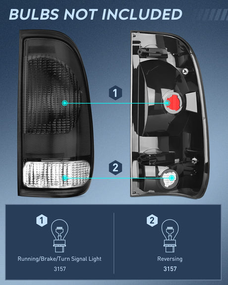 Taillight Assembly 1997 1998 1999 2000 2001 2002 2003 Ford F150 1997 1998 1999 Light Duty 1999 2000 2001 2002 2003 2004 2005 2006 2007 Ford Super Duty Taillight Assembly Smoke Housing Rear Lamp Replacement OE Style Passenger Side