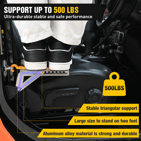 Mounting Accessory Car Door Step Universal Aluminum Latch Step for Car Roof Access Portable Folding Car Door Latch Hook Step Multi-Adjustable Both Feet Stand Pedal Max Load 500 Lbs for Truck Suv Vehicles, Yellow