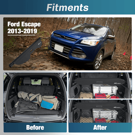 Nilight 2013-2019 Ford Escape Retractable Trunk Cargo Cover With Trunk Storage Net