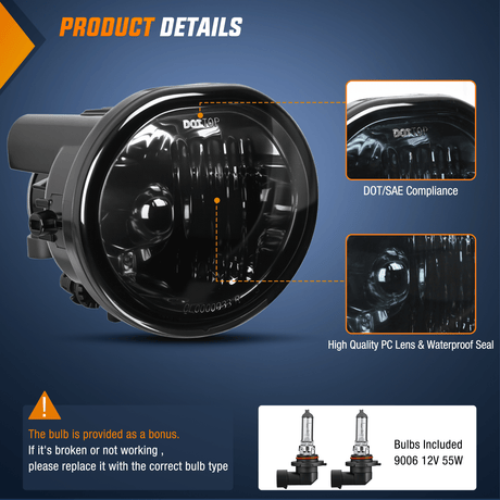 Nilight Fog Lights Assembly Compatible with 2003 2004 2005 2006 2007 2008 Toyota Matrix 2003-2008 Pontiac Vibe 2004-2010 Scion TC Smoke Lens w/9006 12V 55W Bulbs