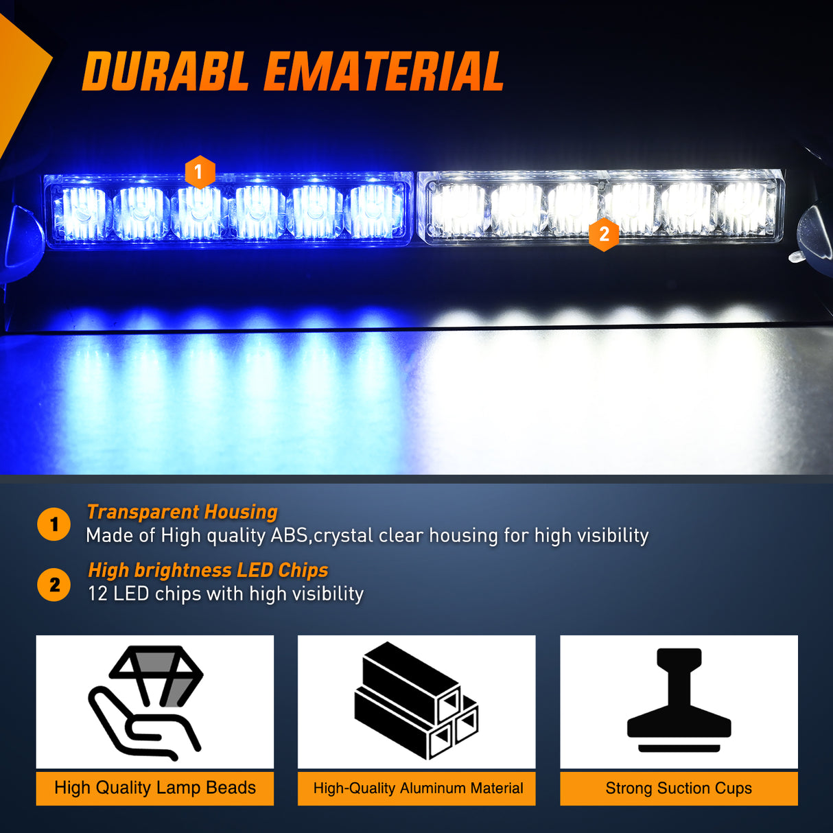 Nilight 12LED Traffic Advisor Strobe Light Bar Blue White Emergency Warning Hazard Safety Dash Front/Rear Windshield Flashing Lights for Cars Trucks Police Firefighter Plow Construction Vehicles