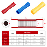 Nilight 200PCS Electrical Butt Connectors AWG 22-10 Insulated Wire Crimp Connector Splice Blue Red Yellow for Automotive Marine Wiring