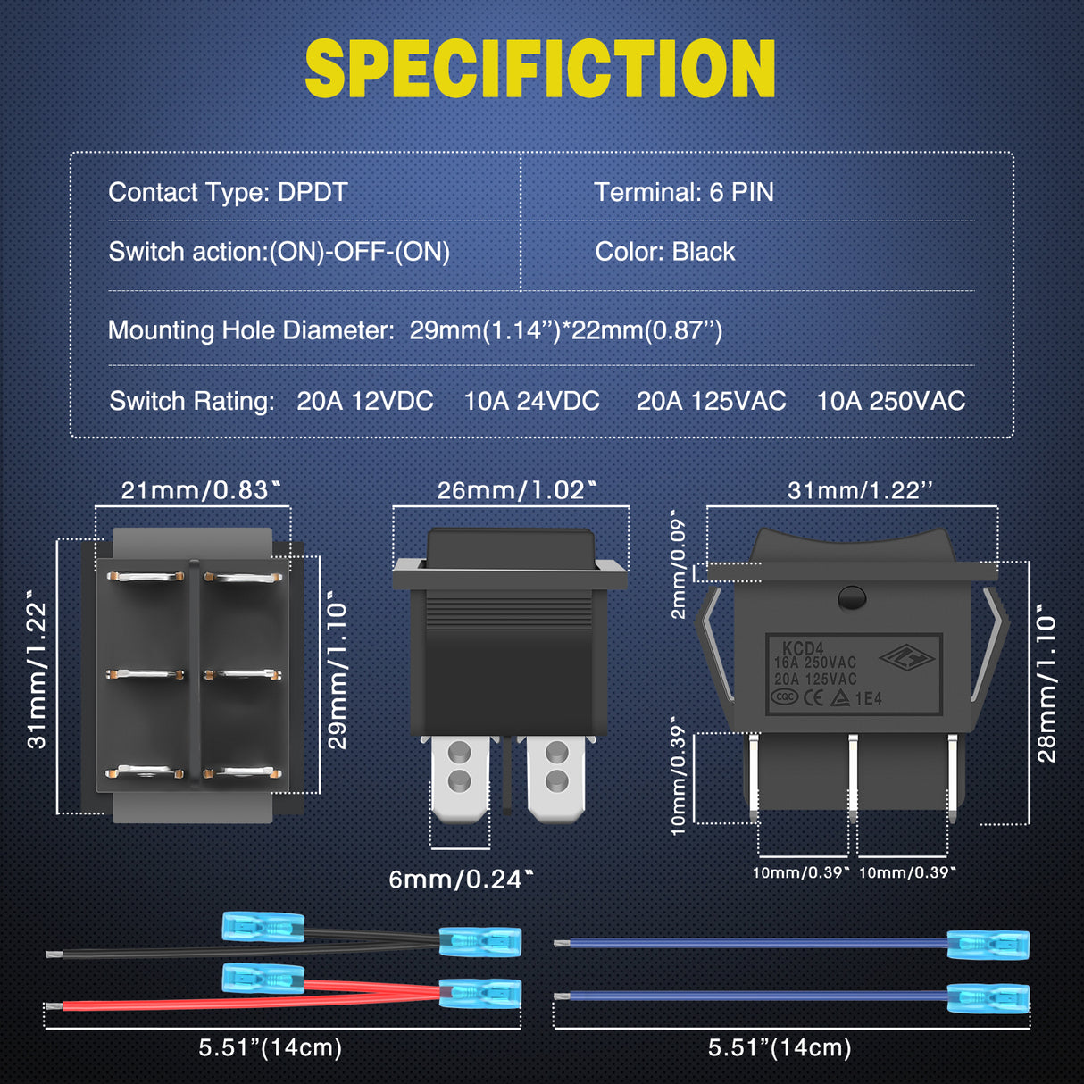 Nilight 6Pin Momentary Polarity Reverse Switch On Off On DPDT 3 Position 20A 12VDC 125VAC Motor Control Automatic Reset for Boat Automotive RV Jack Power Toggle w/Jumper Wire