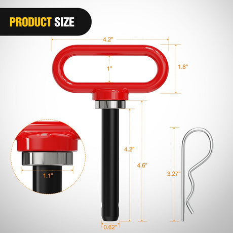 Nilight 5/8 Inch Diameter Heavy Duty Ultra Strong Neodymium Magnet Trailer Hitch Pin Red for Lawn Mower, Tractor, Towing Cargo, ATV Trailer