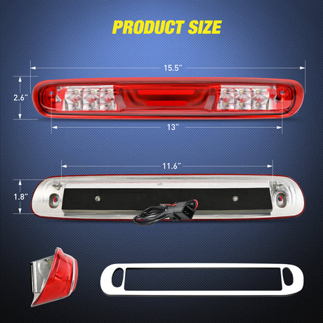 Third Brake Light Third Brake Light High Mount 3rd Brake Stop Reverse Cargo LED Lights Red Shell Compatible with Chevy Silverado GMC Sierra 1500 2500 3500HD 2007 2008 2009 2010 2011 2012 2013 Pickup Truck