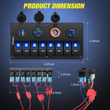 Nilight 8 Gang Rocker Switch Panel Waterproof Aluminum Marine with PD Type C & USB Charger Cigarette Lighter Socket Voltmeter Inline Fuse 12V 24V ON Off Pre-Wired Switches for Car Truck Boat