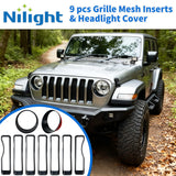 Grill Inserts fit for Jeep Wrangler Front Grille Inserts Headlight Cover Set for JL JLU Unlimited Sport SportS 2018 2019 2020 2021 2022 2023 Grille Bezels Trim Exterior