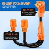Nilight 50 Amp to 15 Amp RV Y Splitter Adapter Cord 50A Male Plug to Two 15A Female 125V Household Outlet NEMA 14-50P 5-15R Pure Copper STW 10 AWG Cable for RV Camper Generato
