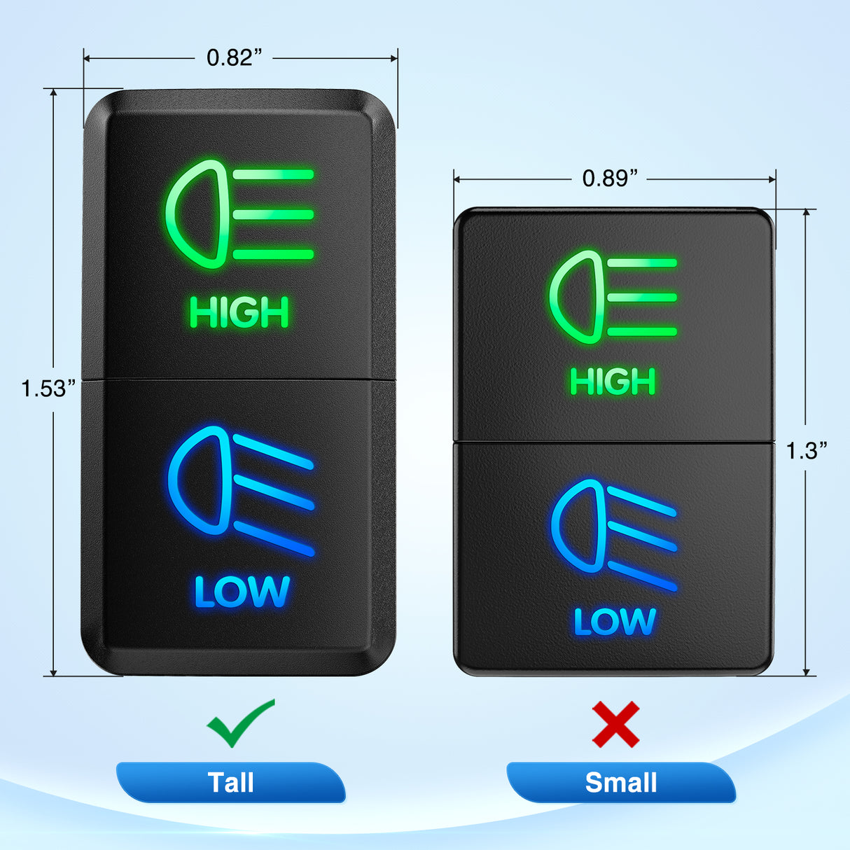 Nilight High Beam & Low Beam Dual Push Button Switch 12V ON Off Switches with Connector Wire Kit 1.54 Inchx 0.83 Inch Replacement for Toyota Tacoma Tundra 4Runner FJ Cruiser Hilux Fortuner