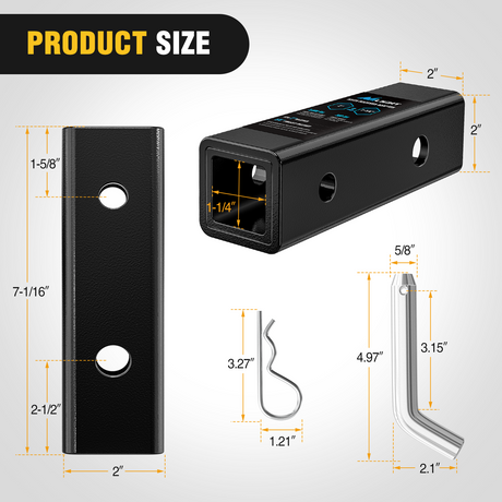 Nilight Trailer Hitch Receiver Adapter Reducer Sleeve 2 to 1-1/4 Inch with 5/8Inch Hitch Pin and Clip Hitches Towing Accessories for Tractor Bucket RV UTV Truck Bike Rack Cargo Carriers Carbon Steel