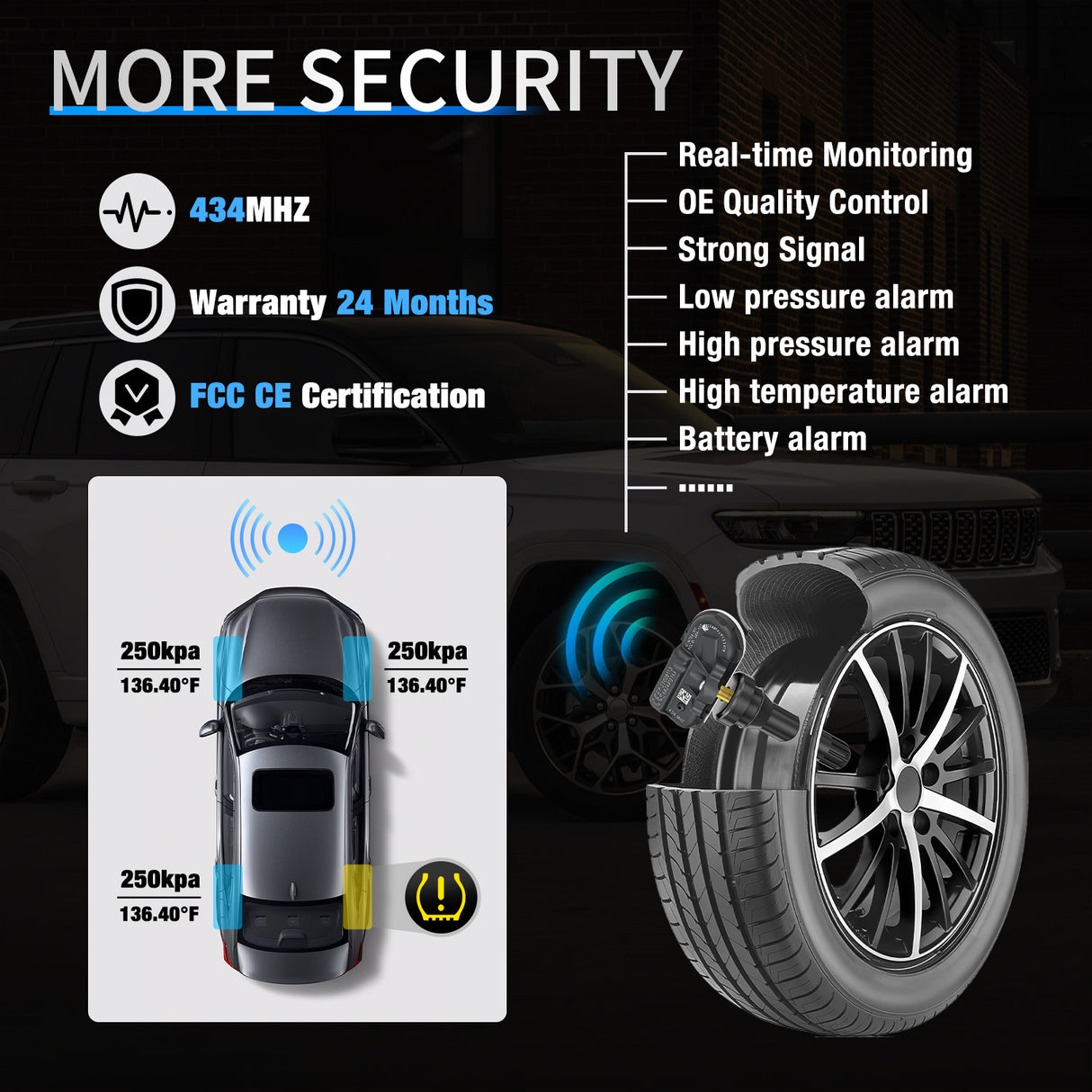 TPMS Sensor Compatible with 2014 2015 2016 2017 2018 2019 2020 2021 2022 RAM 2500 3500 4500 5500 Jeep Cherokee 2019-2022 Ram 1500 DS 434Mhz Tire Pressure Monitoring Sensors