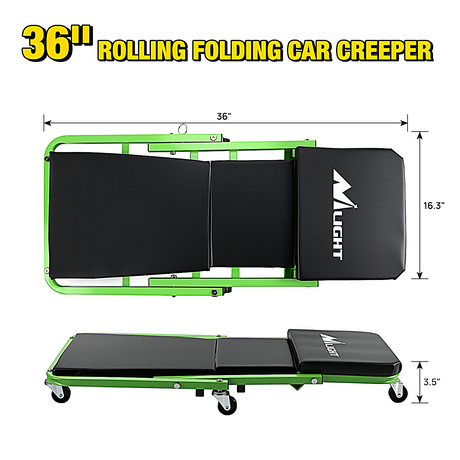 Nilight 36Inch Z Creeper - 2-in-1 Rolling Folding Car Seat, 36 inches Adjustable Roller Garage Chair Lay Down or Sit, 330LBS Capacity, Green Black