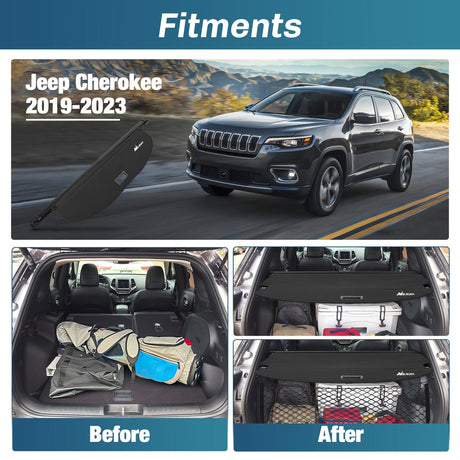 Nilight 2019-2023 Jeep Cherokee Accessories Retractable Trunk Cargo Cover With Trunk Storage Net