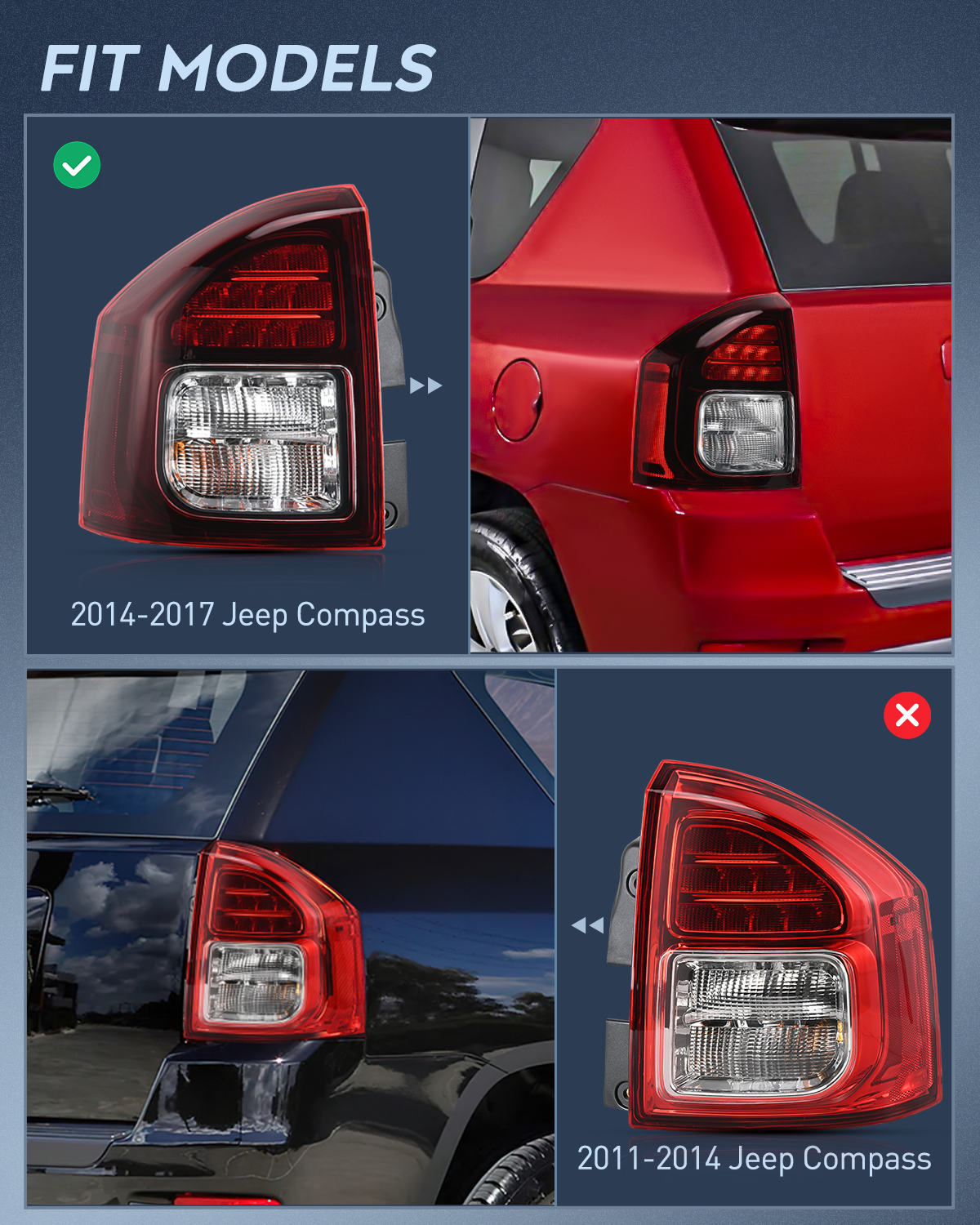 Nilight Taillight Assembly Compatible with 2014 2015 2016 2017 Jeep Compass Tail Light OE Style Rear Lamp Replacement Driver and Passenger Side w/Bulbs