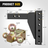 Nilight Adjustable Tri-Ball Trailer Hitch Mount 8 Inch Drop/Rise Hitch 1-7/8Inch 2Inch 2-5/16Inch Fits 2-Inch Receiver 15000lbs GTW for Heavy Duty Truck with Anti-Theft Pin