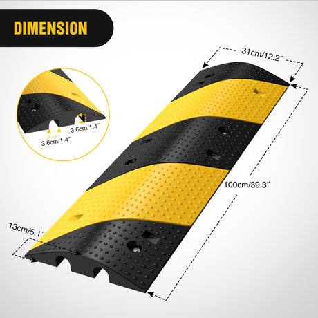 Nilight Rubber Speed Bump, 39.3Inch Heavy Duty 2 Channel Cable Protector Speed Humps for Garage Gravel Roads Asphalt Concrete, 19000 lbs Load Capacity, 2-Pack