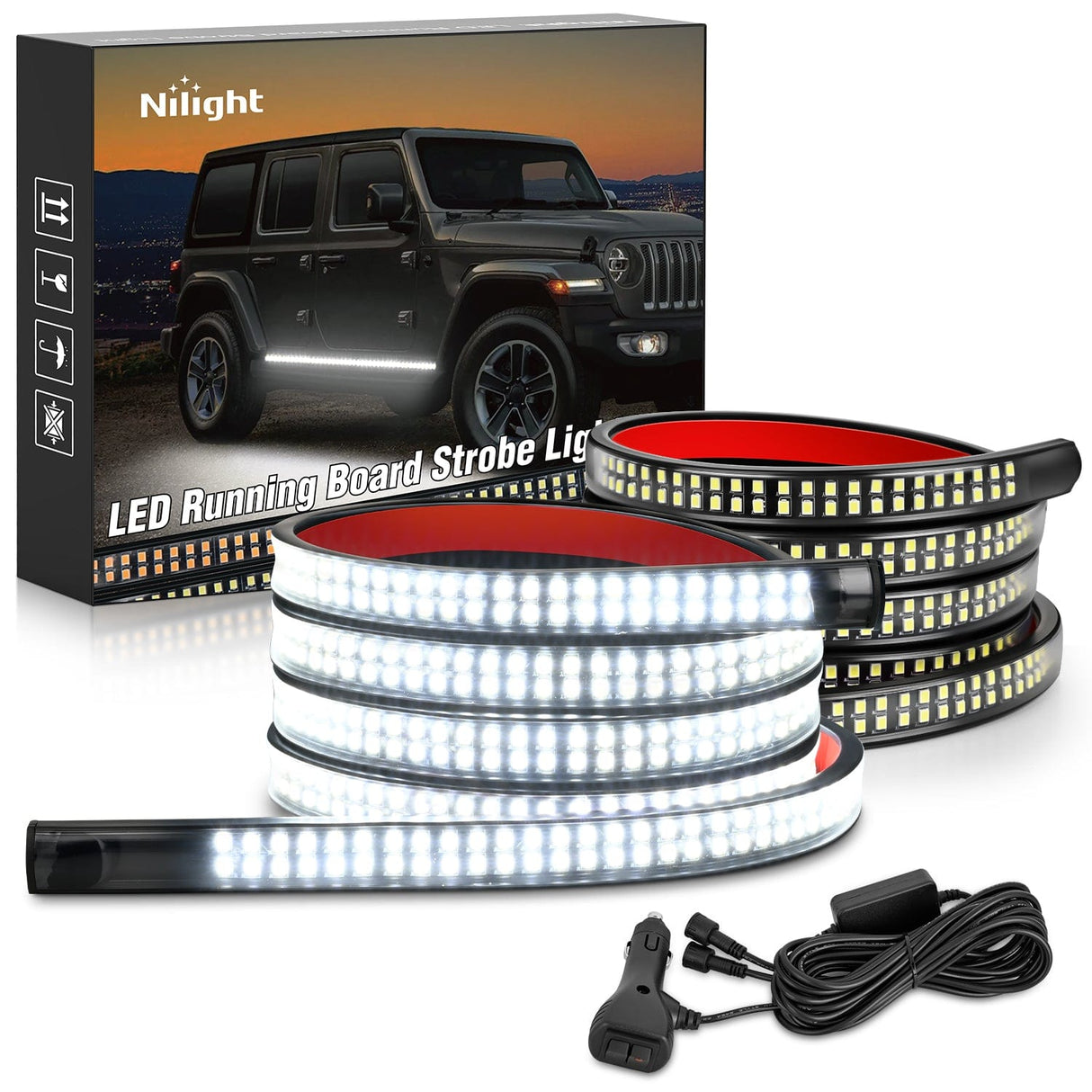 Nilight 2PCS 70 Inch Emergency Strobe Light Strip 1125 LED Running Board Lights White Flexible Side Flashing Warning Caution Safety Waterproof for Truck Construction Vehicles Pickup