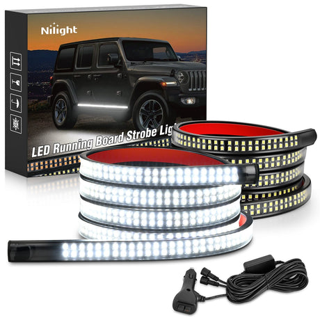 Nilight 2PCS 70 Inch Emergency Strobe Light Strip 1125 LED Running Board Lights White Flexible Side Flashing Warning Caution Safety Waterproof for Truck Construction Vehicles Pickup