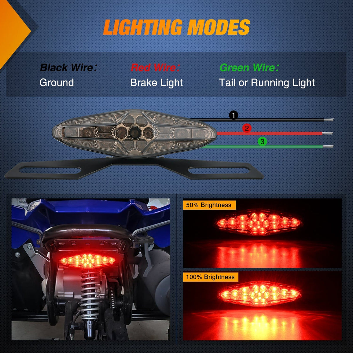 Taillight Assembly Motorcycle Tail Lights LED Brake Running Light with License Plate Bracket Dirt Bike Rear Lighting Compatible with Honda Yamaha Kawasaki Suzuki Chopper Turing Cruiser, Red